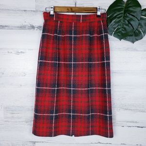 Vintage Requirements Red Plaid Wool Midi Skirt Women's Size 6